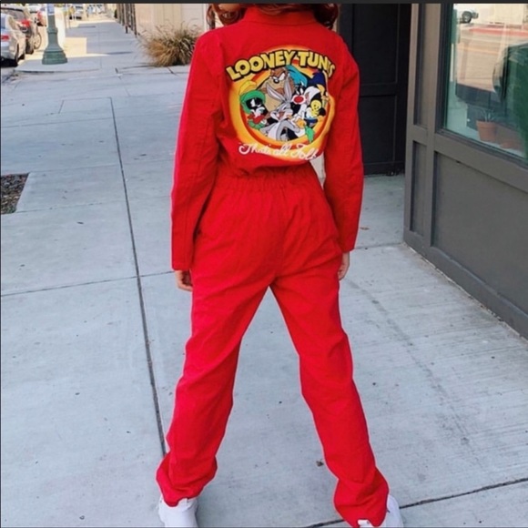 Forever 21 Pants & Jumpsuits Nwt Looney Tunes Red Twill Jumpsuit